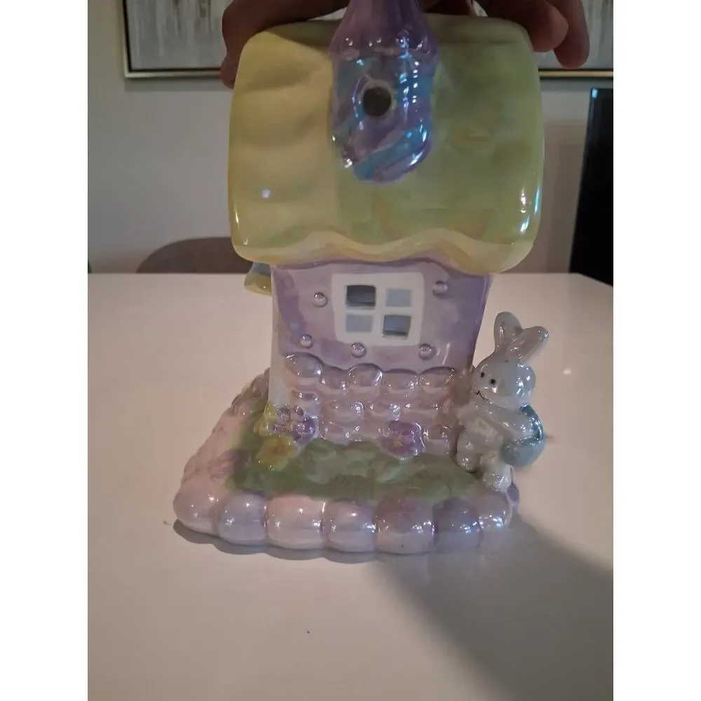 Vintage Ceramic Easter Candleholder House Pastel Lusterware Lighted Cottage...